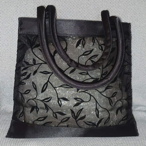 Black Satin Handbag with Lace and Small Pouch New