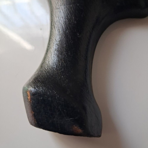 African wooden wall heads set of two used, black, hanging