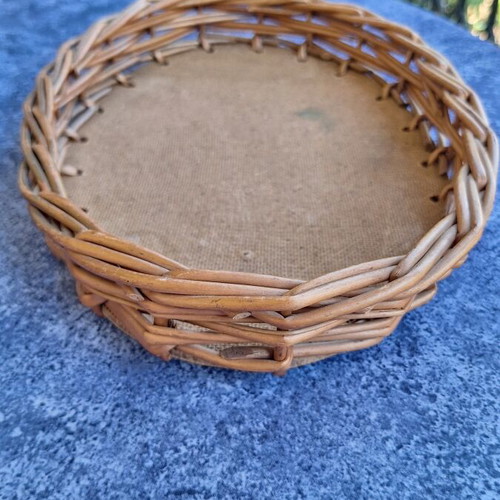 Handmade bamboo basket tray, oval shape, cork base