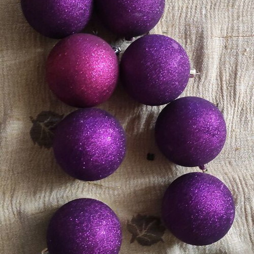 Christmas balls used, pack of 10, with purple glitter