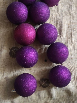 Christmas balls used, pack of 10, with purple glitter