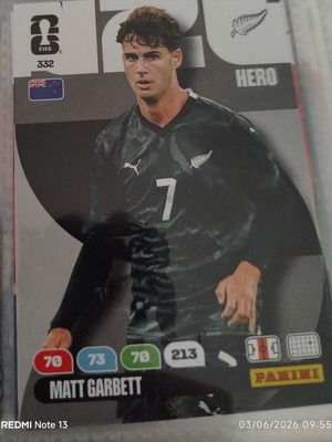 Panini Adrenalyn XL FIFA World Cup 2026 sticker used, Matt Garbett