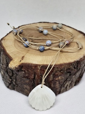 Boho summer necklace with ocean jasper beads and shell pendant