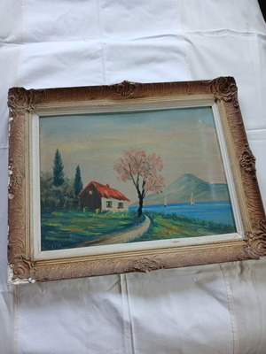 Framed landscape painting 40x50 cm with some wear