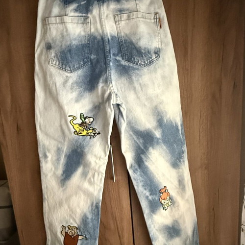 Lazy OAF & The Flintstones Bedrock Unisex Jeans, S, like new, white and blue