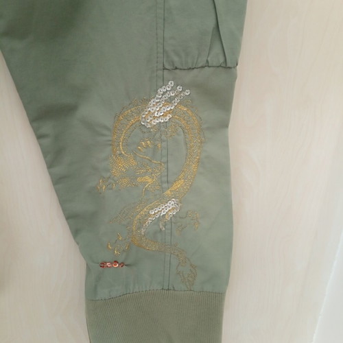 Vintage Y2K Cargo Capri Pants Rebecca Blu used, khaki with embroidery