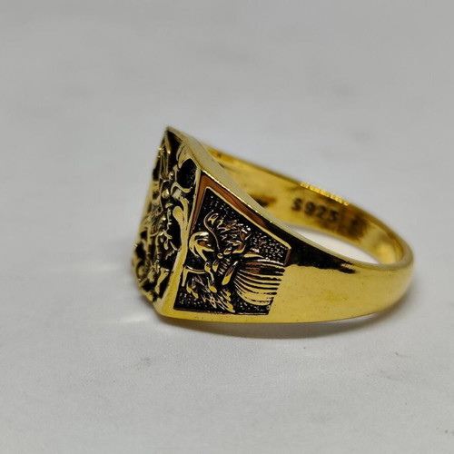 Men's Archangel Michael Ring like new, gold plated metal, size 12