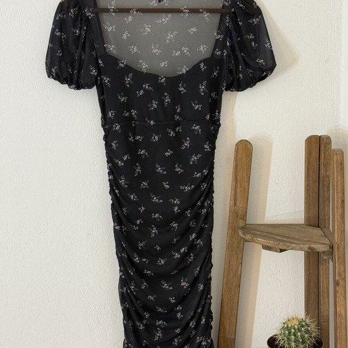 Missguided floral cottage mini dress XS/S like new, black and pink