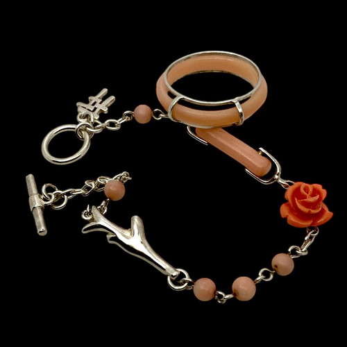 Silver bracelet with coral new, pink and orange