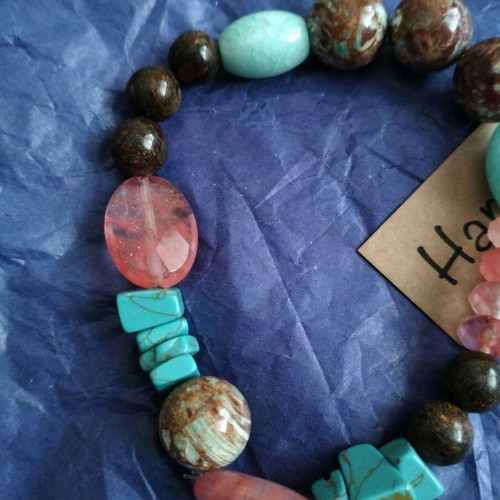 Handmade bracelet from 100% natural materials with iolite, cherry crystal, jasper, amazonite new