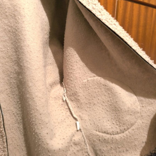 Cardigan used beige with hood, zipper and pockets, size M-L