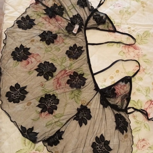 Black Babydoll Milena by Paris new, lace floral pattern