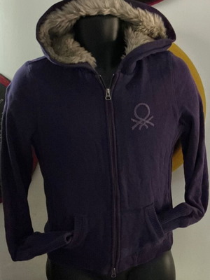 Benetton women's hoodie with fake fur lining used, purple, size M