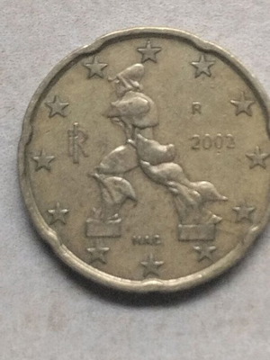 Ιταλικό κέρμα 20 λεπτών του ευρώ του 2002 με γλυπτό του Boccioni