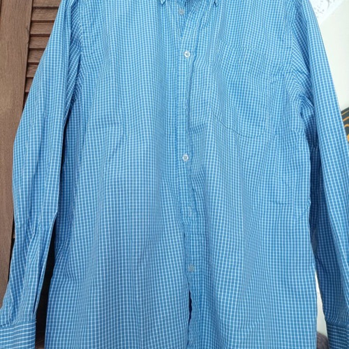 Men's Italian long-sleeve shirt used, light blue check, size Large
