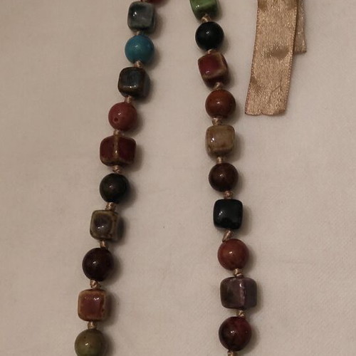 Necklace with ceramic beads used, handmade from the 80s