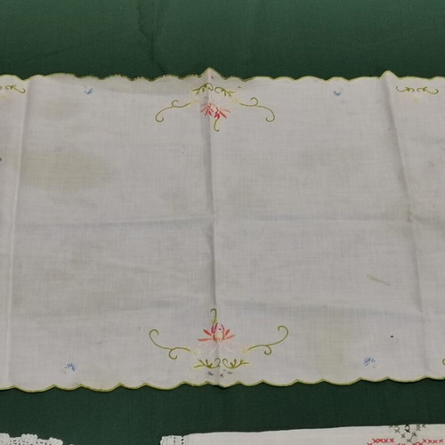 Hand-knitted table runners used, pack of 3, 1940s with wear