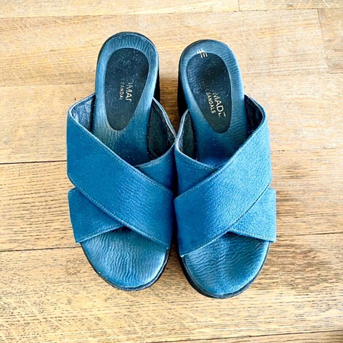 Tessera handmade leather mules used, size 37, blue