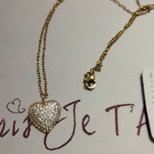 Gold plated steel necklace with pendant heart new full of zircons