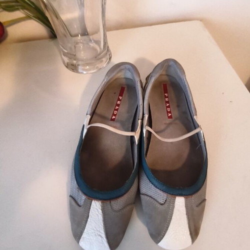 Prada leather ballerinas used, size 38.5, gray and blue