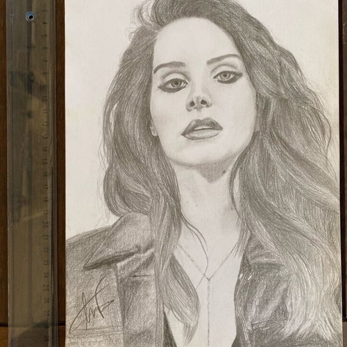 Lana Del Rey drawing new, graphite A4 with acrylic varnish