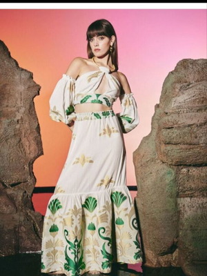 Lace φούστα καινούργια, μέγεθος medium, πράσινη και μπεζ