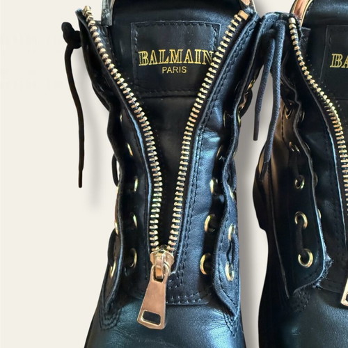 Balmain Paris Black Leather Boots New, Size 37