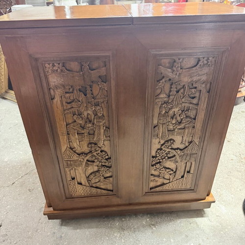 Chinese carved wood bar furniture like new with wheels
