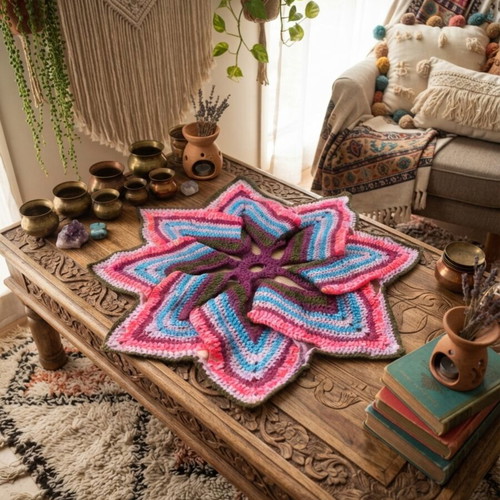 Handmade Boho Wool Mandala Sunset Decorative Crochet 50 cm