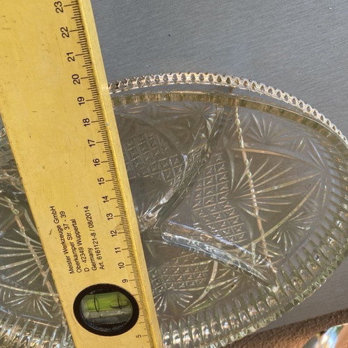 English serving tray for nuts and olives like new, crystal with silver frame