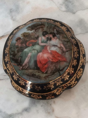 Vintage porcelain trinket box Crown PM Germany cobalt blue and gold like new