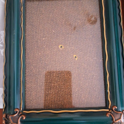 Vintage photo frame used, wooden with decorative details and glass 23x18