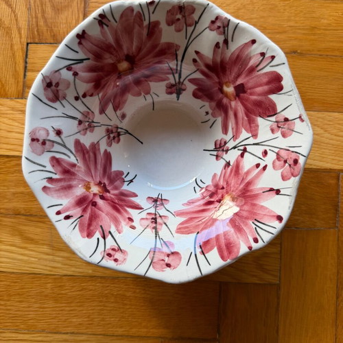Ceramic bowl with pink floral design, 15 cm