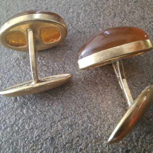 Gold-Plated Amber Cufflinks Used with Real Amber