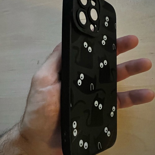 iPhone 13 Pro Max case used, black with cat design