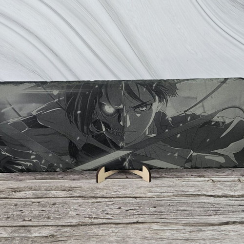 Engraved volcanic plaque Eren Yeager Attack of the Titans new, 30x10 cm