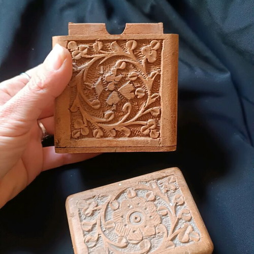Wooden box vintage handmade carved used