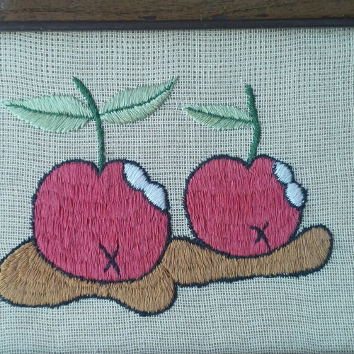Vintage embroidered cherry frame like new