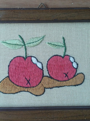 Vintage embroidered cherry frame like new