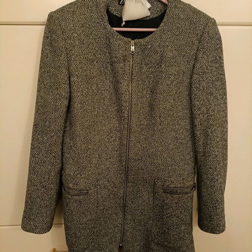 Zara coat used with zipper and black-white herringbone weave