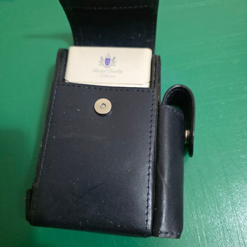 Leather tobacco case with silver frame and compartments