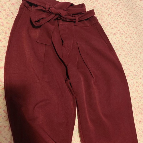 Cropped high-waist pants like new, burgundy