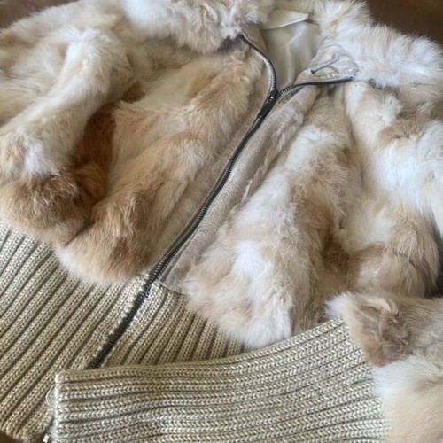 Natural rabbit fur jacket, beige, size M