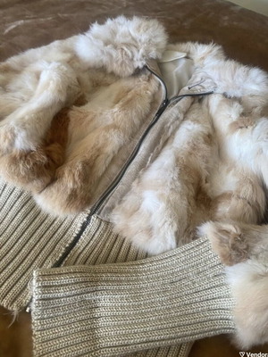 Natural rabbit fur jacket, beige, size M