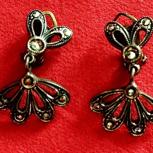 Vintage antique earrings used with crystal rhinestones and clip-on
