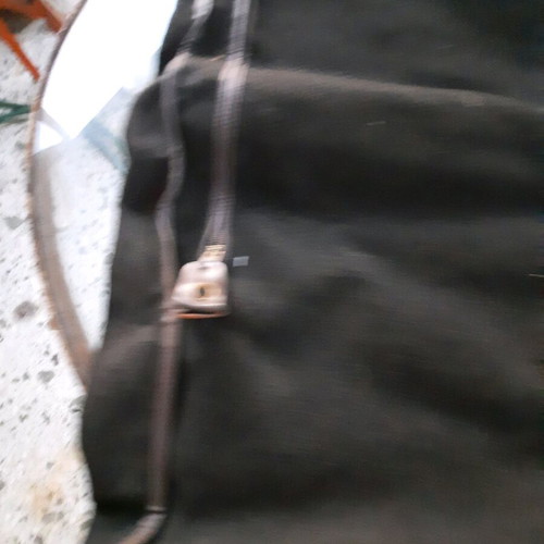 Travel sack used, brown, waterproof fabric with leather details
