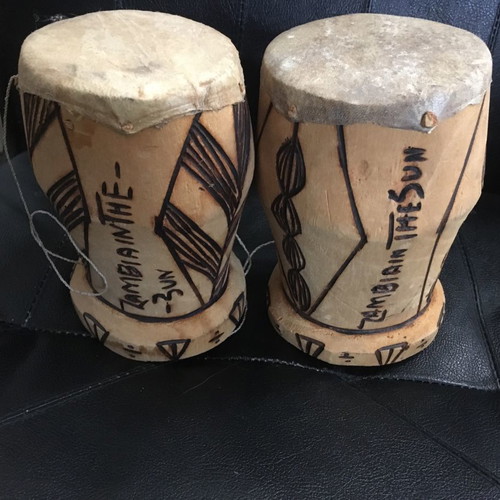 African drums from Zambia 18 cm wooden vintage used