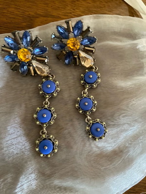 Mango long earrings used, blue faux stones