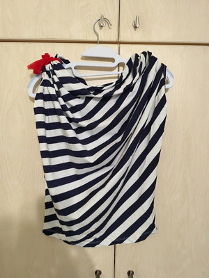 Sleeveless Top striped like new with cowl neck and red detail