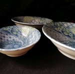 Set of 3 decorative porcelain bowls used, Japanese origin